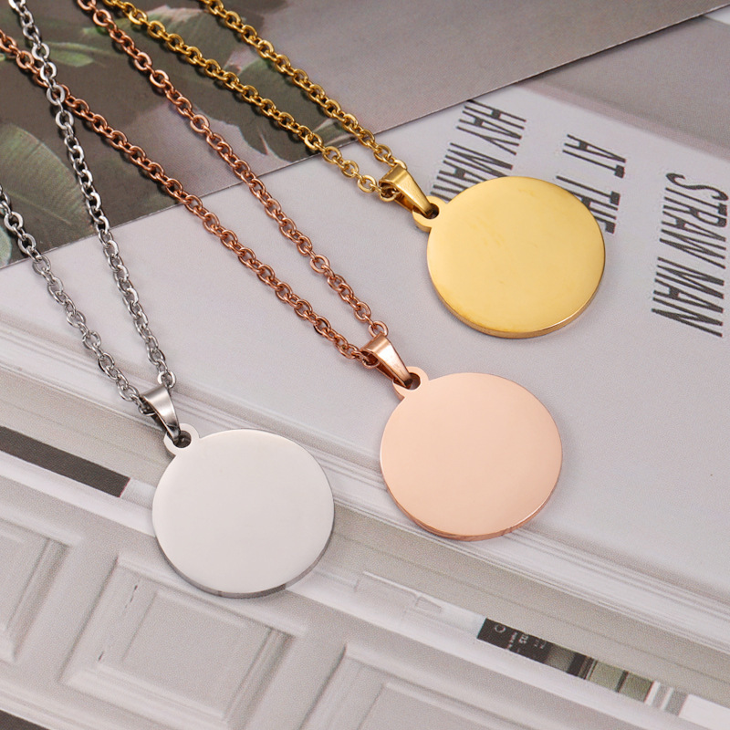 Yiwu jewelry Factory 10-25mm  Customize Engraving Blank Stainless Steel Personalized Disc Pendant Necklace