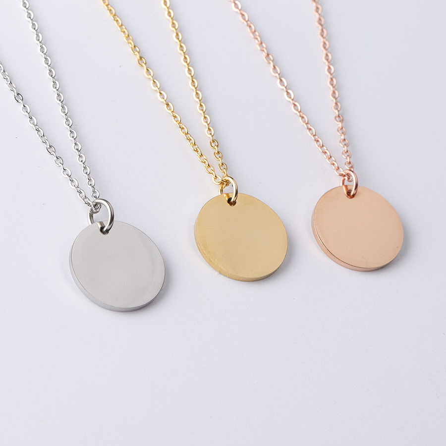 Custom Mirror glossy stainless steel Disc Pendant Personalized Necklace DIY Engraved Round Disc Clavicle Necklace for Women