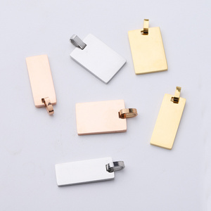 Trendy Accessories Custom Logo Blanks Charm Jewelry Square Tags Stainless Steel 14K Gold Pendant Charms for Necklace Making