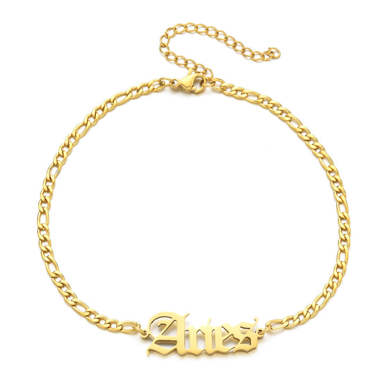 Amazon Zodiac Bracelet 18k Gold Plated Stainless Steel Vintage Zodiac Anklet Jewelry Bracelet for Personalized Women