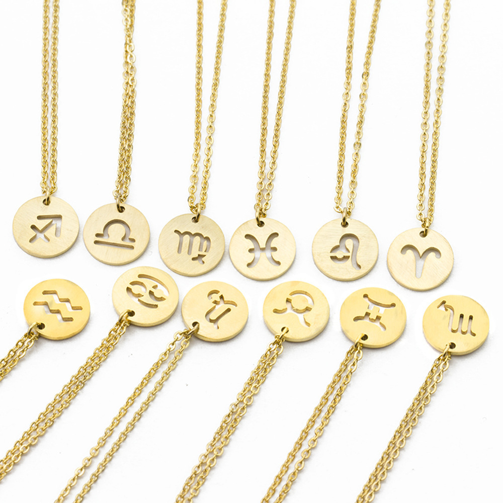 316 Stainless Steel Jewelry  Women Pendant Necklace Gold Color 12 Zodiac Sign Aries Leo Necklaces Jewelry