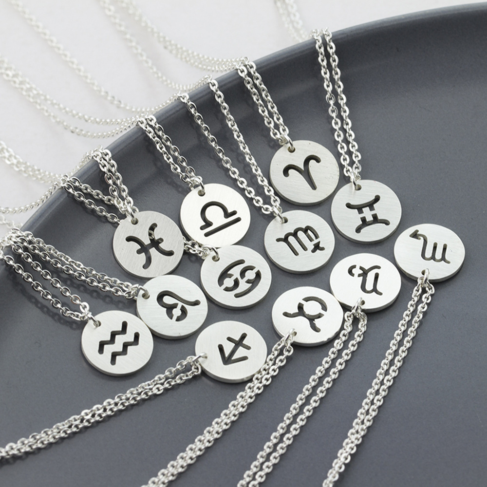 316 Stainless Steel Jewelry  Women Pendant Necklace Gold Color 12 Zodiac Sign Aries Leo Necklaces Jewelry