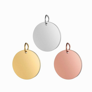 On Sale 18K Gold Plated Stainless Steel 6-30mm Round Pendant Tags Engraved Custom Logo Jewelry Coin Pendant Charms