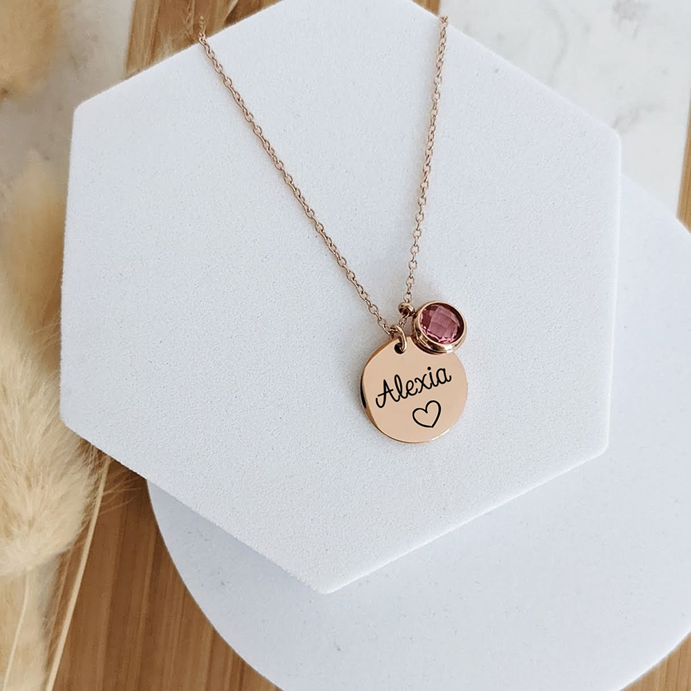 New Style Customization Necklace Gold Engraving Blank Round Pendant Stainless Steel Word Letter Message Necklace