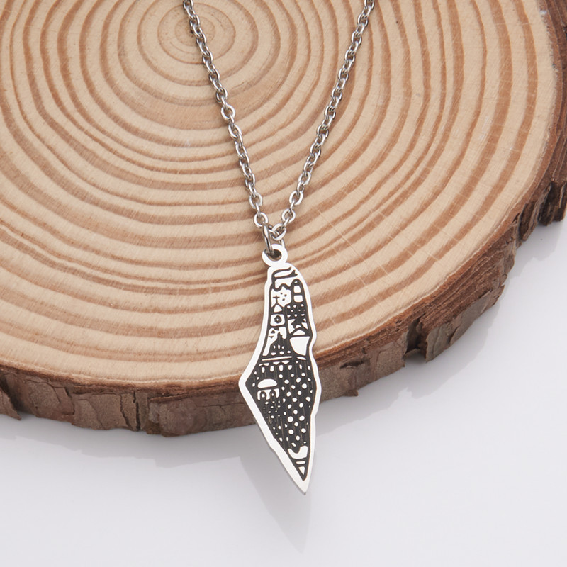 Polished Stainless Steel Silver Color Hollow Map Palestine Country Products Flag Pendant Necklace