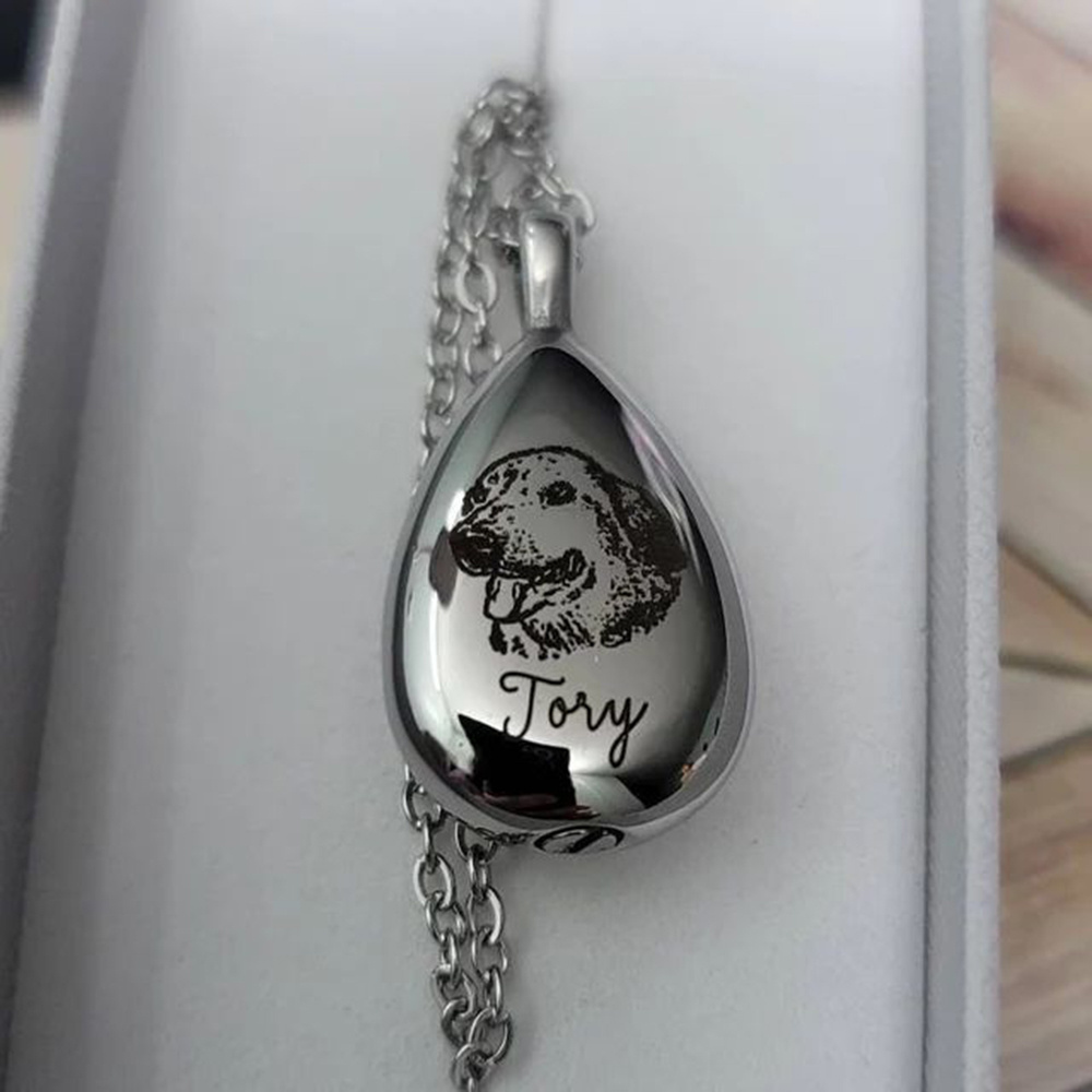 Customizable Pet Dog Ashes Necklace Keepsake Memorial Pendant Teardrop Urn Necklaces For Ashes For Women Men Cremation Jewelry