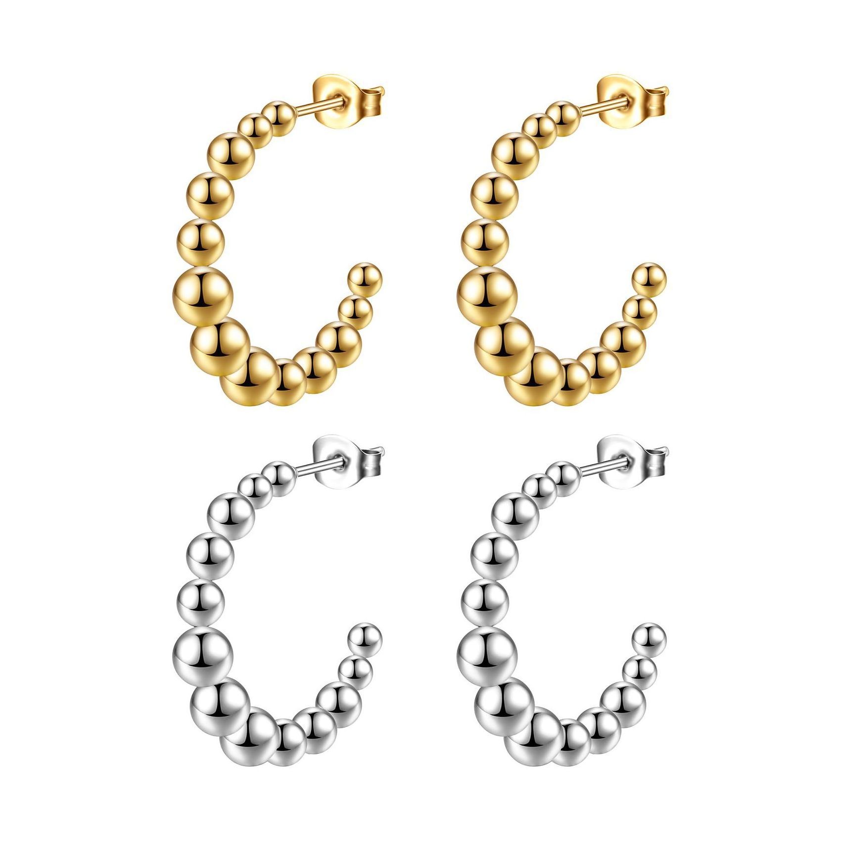 Multilayer Bead C Shape Stud Earrings Wedding For Woman Jewelry Stainless Steel Hoop Earrings 18k Gold Planted