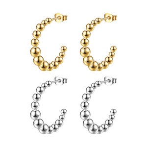 Multilayer Bead C Shape Stud Earrings Wedding For Woman Jewelry Stainless Steel Hoop Earrings 18k Gold Planted