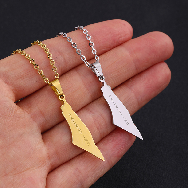 Custom Gold Plated Stainless Steel Palestine Map Falg Pendant Necklaces Peace Necklace For Men Women