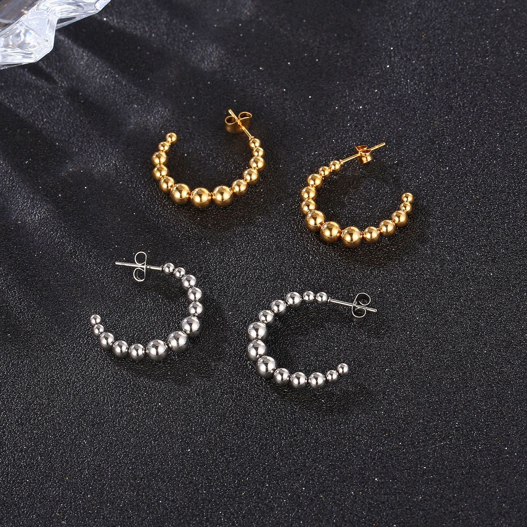 Multilayer Bead C Shape Stud Earrings Wedding For Woman Jewelry Stainless Steel Hoop Earrings 18k Gold Planted