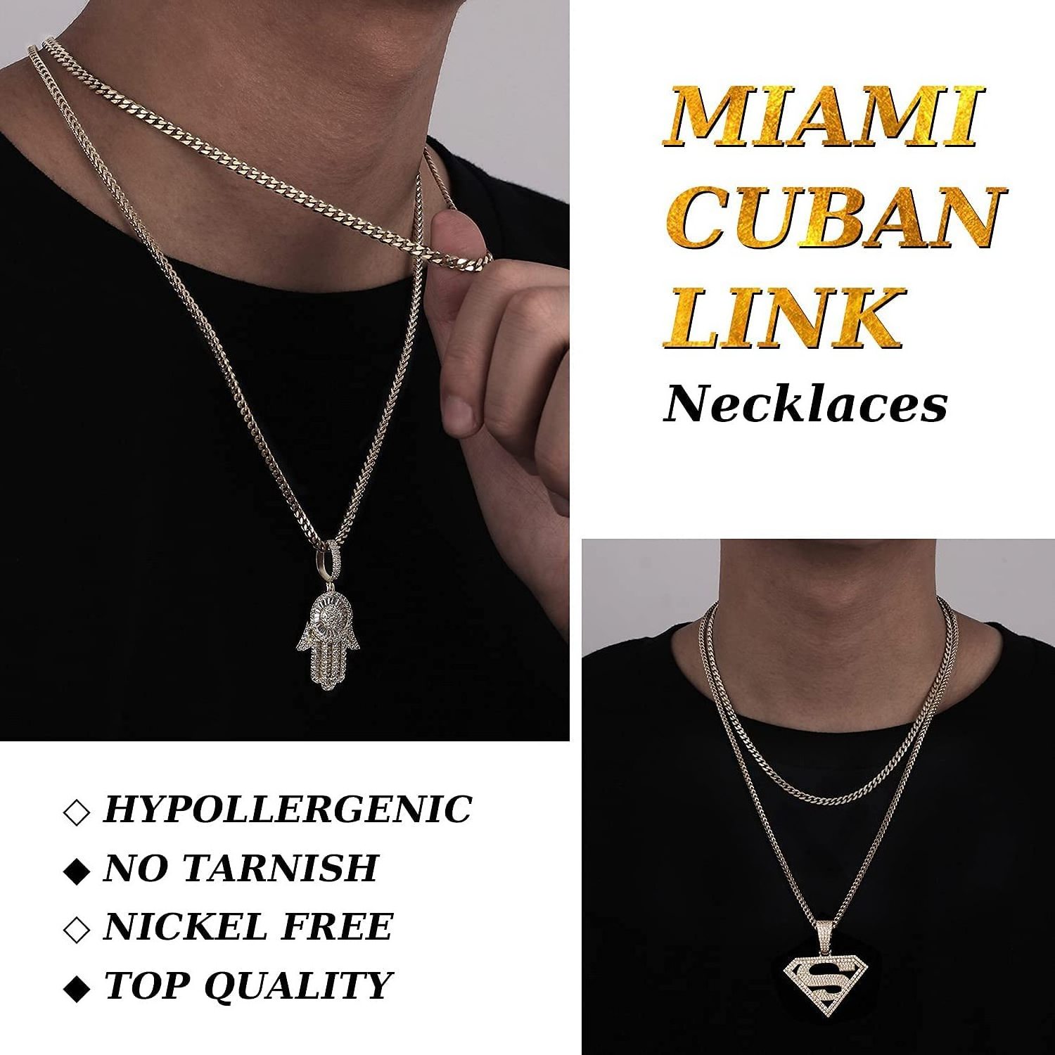 Explosive Models Necklace Jewelry Miami Curb Cuban Link Chain Necklace14K White Gold Plated Stainless Steel Link For Men Women