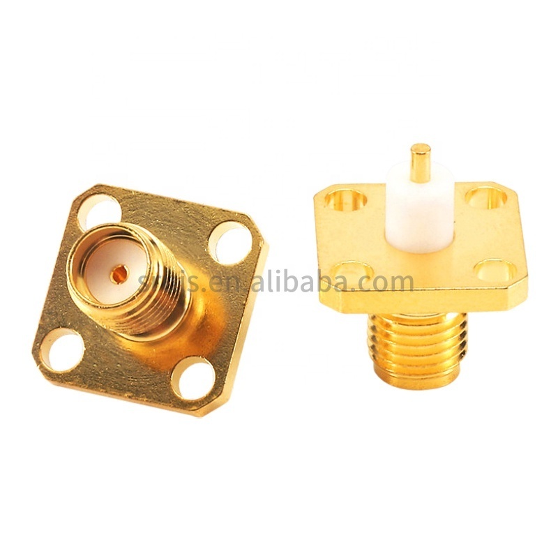 Gold plated Female Pin Terminal Solder 4 Hole Flange Square Panel Mount Jack RF Connector