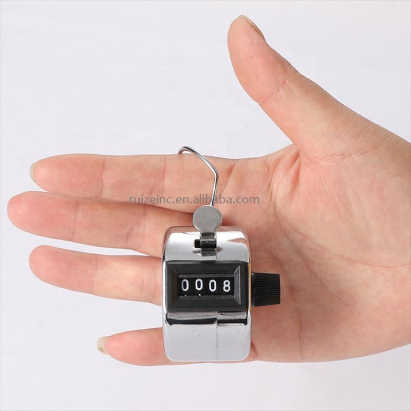 New Number Clicker Silver Tone Resettable 4 Digit Hand Tally Counter