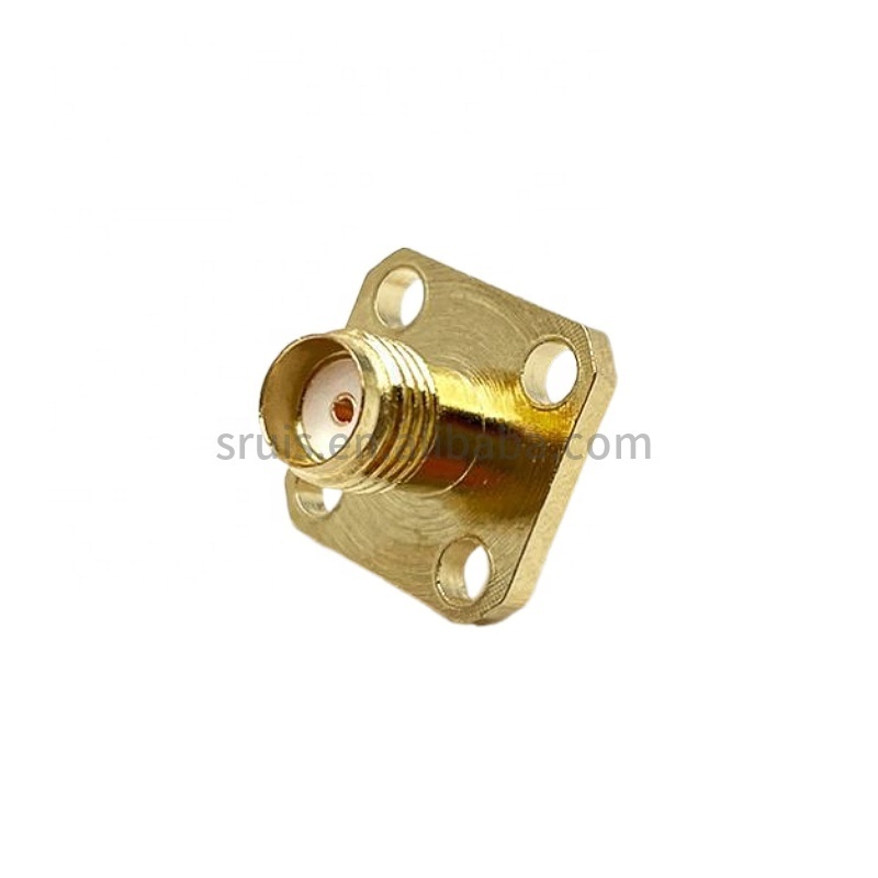 Gold plated Female Pin Terminal Solder 4 Hole Flange Square Panel Mount Jack RF Connector