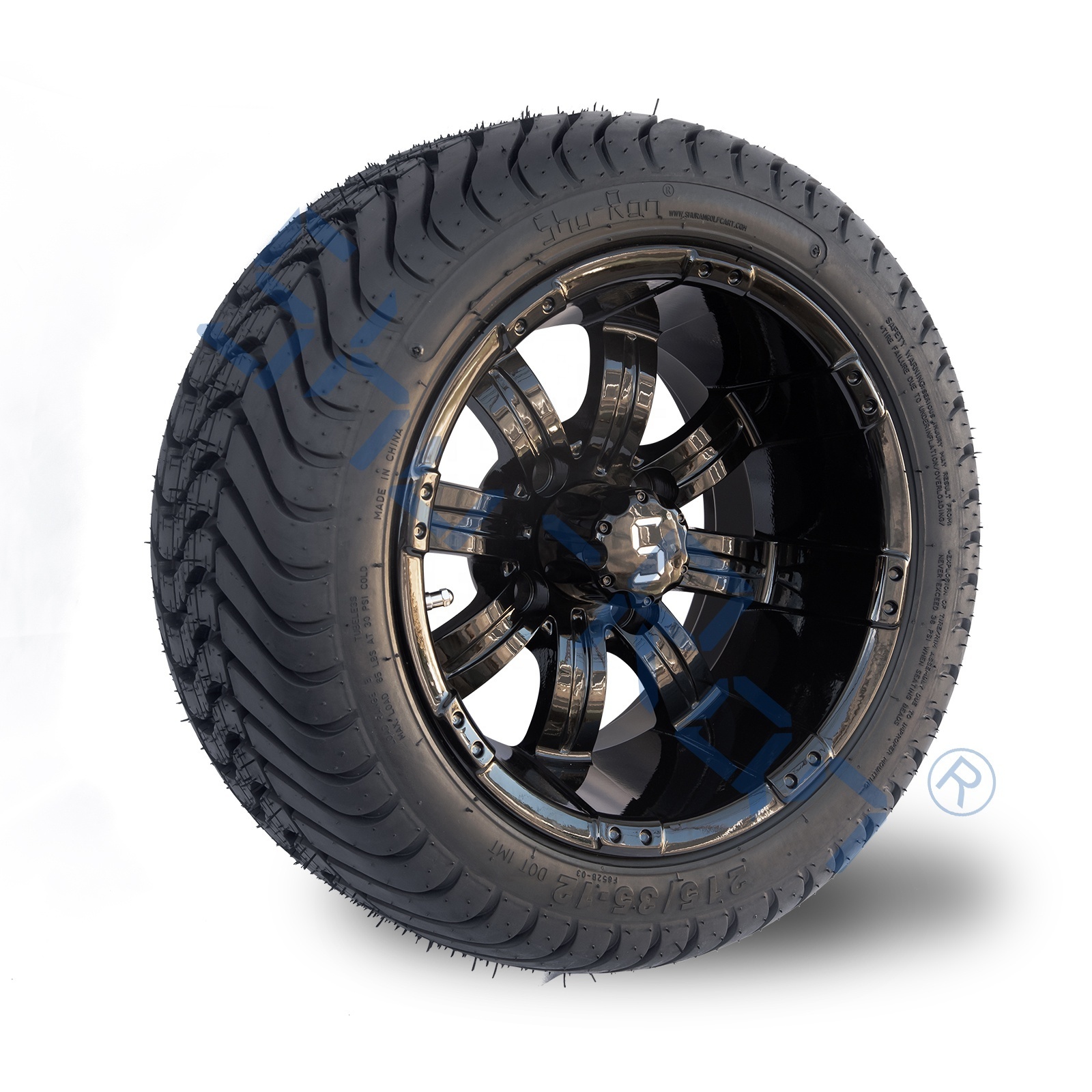 Golf Cart 12 Inch Gloss Black Wheels and 215/35-12 Low Profile DOT Tyres for Club Car, EZGO, YMH