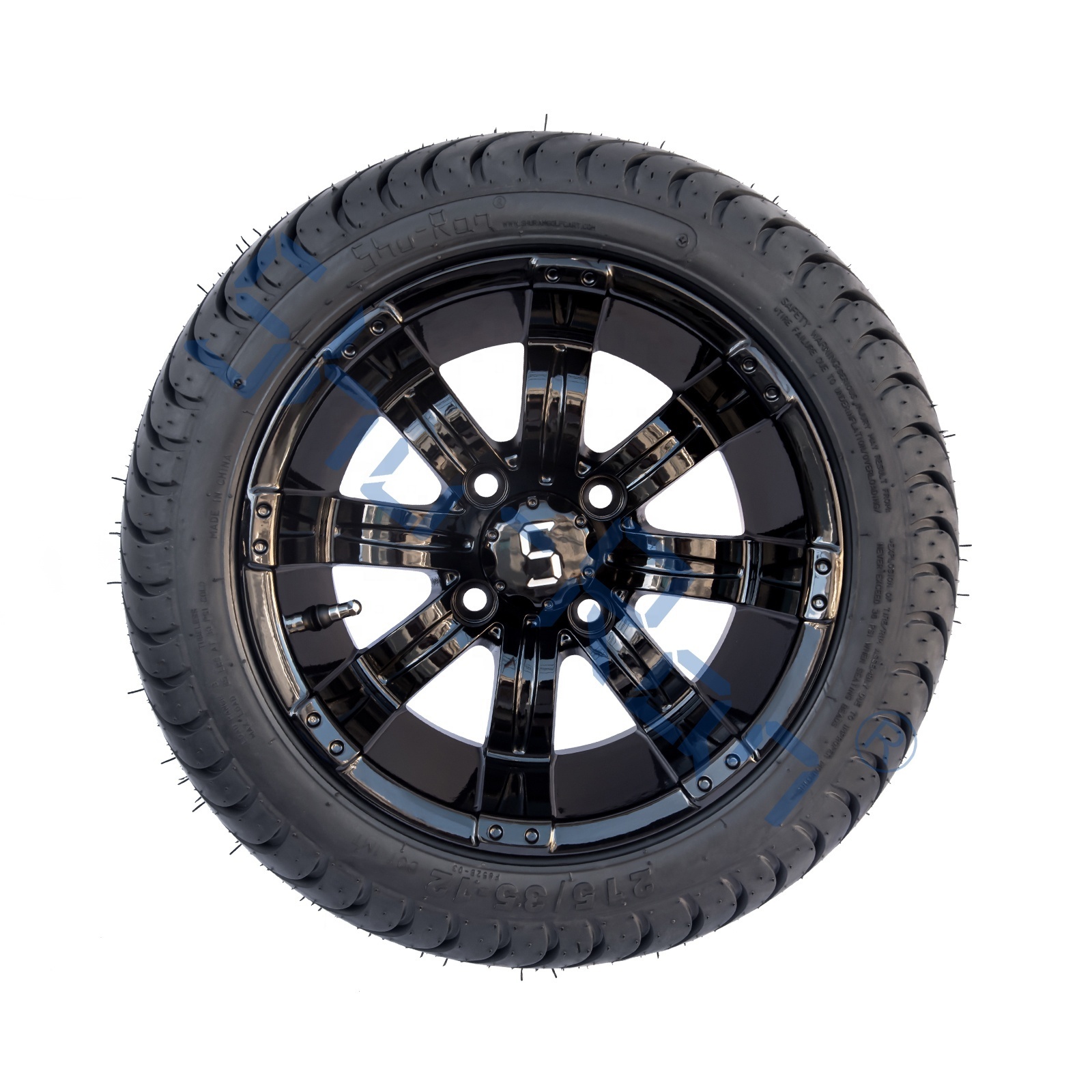 Golf Cart 12 Inch Gloss Black Wheels and 215/35-12 Low Profile DOT Tyres for Club Car, EZGO, YMH