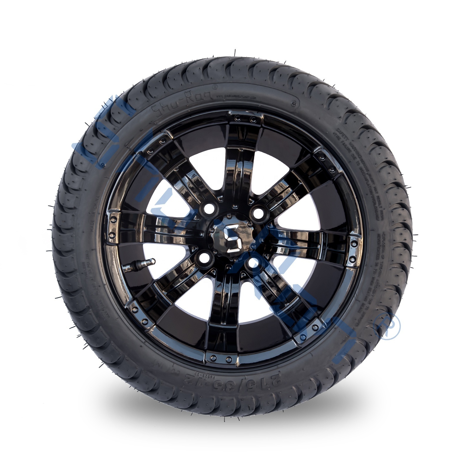 Golf Cart 12 Inch Gloss Black Wheels and 215/35-12 Low Profile DOT Tyres for Club Car, EZGO, YMH