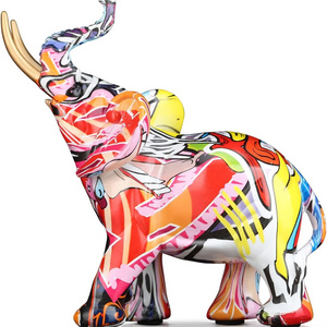 Modern Luxury Resin Outdoor Decoration Graffiti Elephant Water Transfer Statue Wholesale