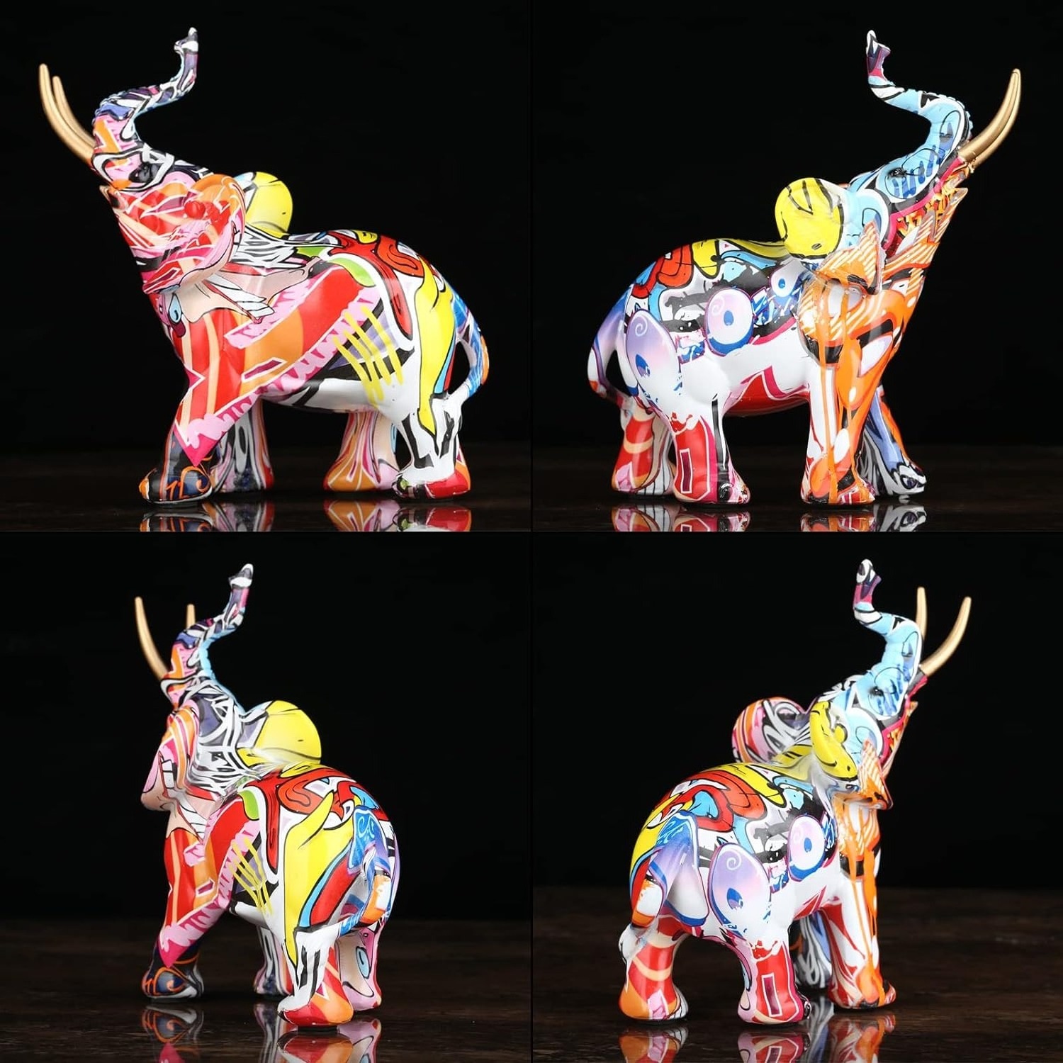 Modern Luxury Resin Outdoor Decoration Graffiti Elephant Water Transfer Statue Wholesale