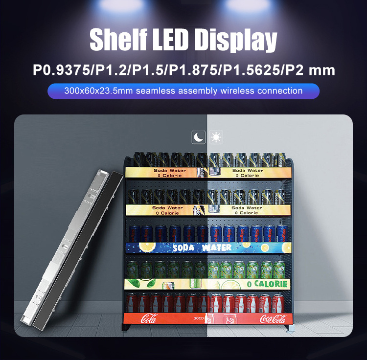 Digital Signage Shelf LED Display P1.5mm Indoor Strip Ticker Shelves LED Video Advertising Screen For Supermarket Retail Store