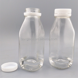 Hot sale cheap price 300ml 500ml french square glass juice /milk bottle