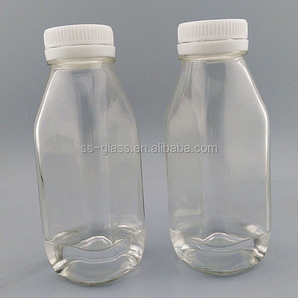 Hot sale cheap price 300ml 500ml french square glass juice /milk bottle