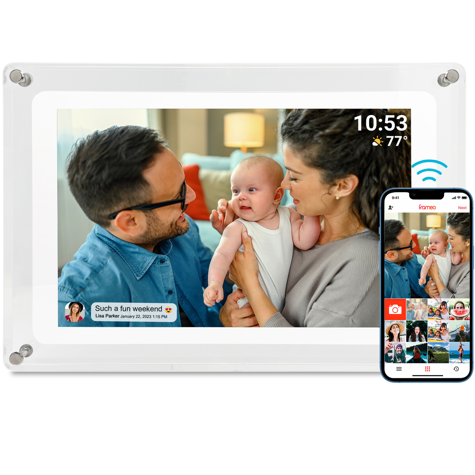 10.1 inch Frameo Acrylic WiFi Digital Photo Frame with 1280*800 IPS Touch Screen 32GB Storage Acrylic Digital photo frames Frame