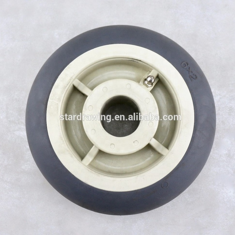 S-S Silent TPR Caster Rubber Wheel 6 Inch Soft Roll Thermoplastic Tread on Polyolefin Core