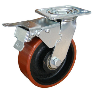 S-S Polyurethane Castor Wheels Cast Iron PU Caster 3 4 5 6 8 10 inch