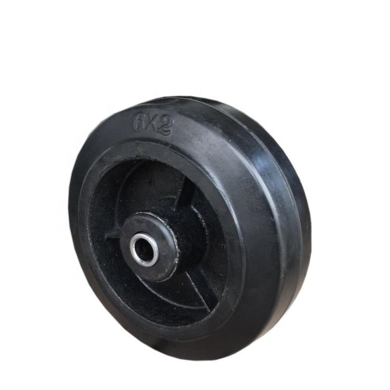 S-S 6 x 2 Inch Solid Rubber Cast Iron Wheels Heavy Duty for Waste Bin Container