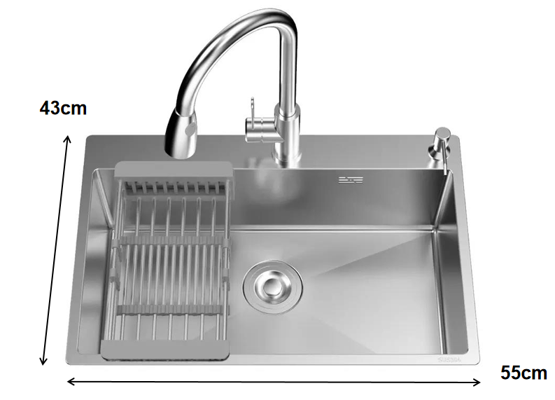 Kitchen sink for family hotels Stainless steel deep drawn sink in modern dining room