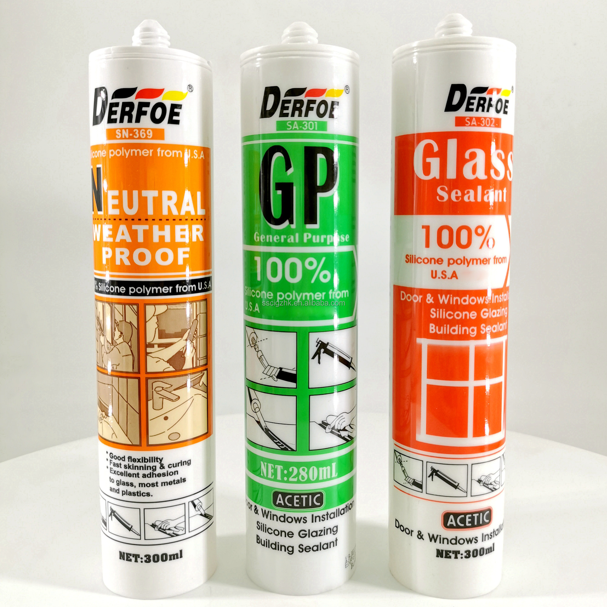 Derfoe GP High Quality Waterproof  Glass silicone Sealant Use USAdow and Wacker material