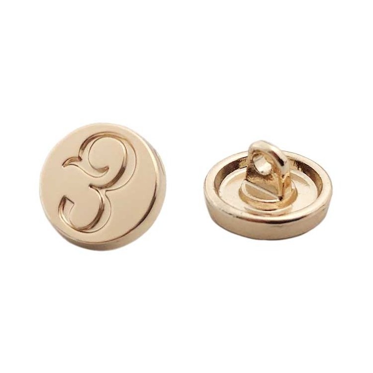 High quality round and gold engraved sew logo custom metal shank buttons for clothing