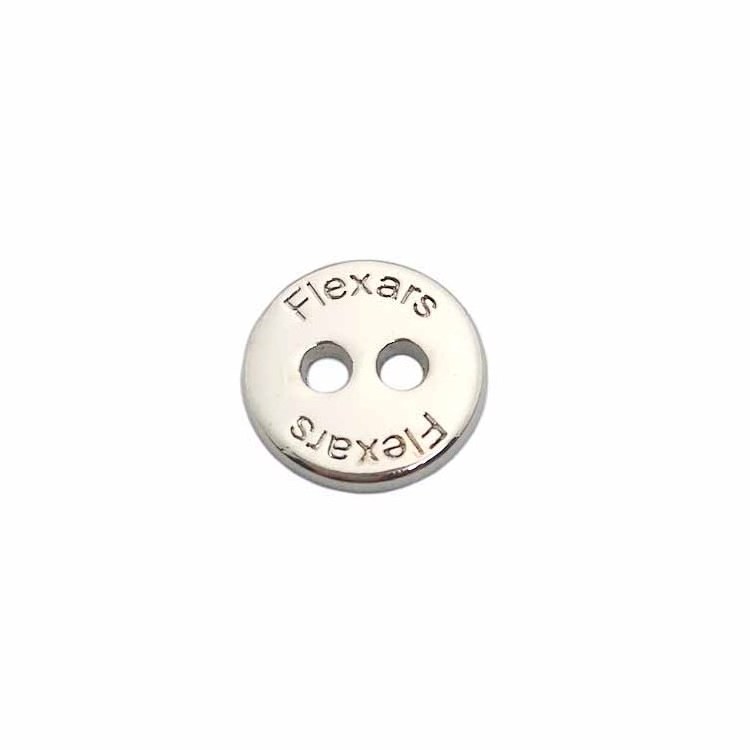 Wholesale custom brand name engraving silver 2 hole metal button by sewing