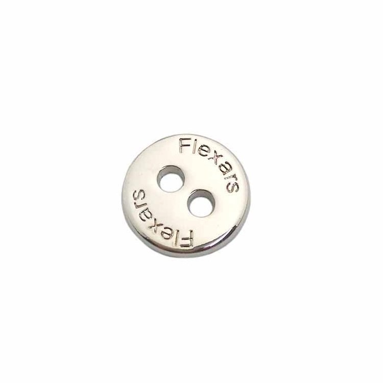 Wholesale custom brand name engraving silver 2 hole metal button by sewing