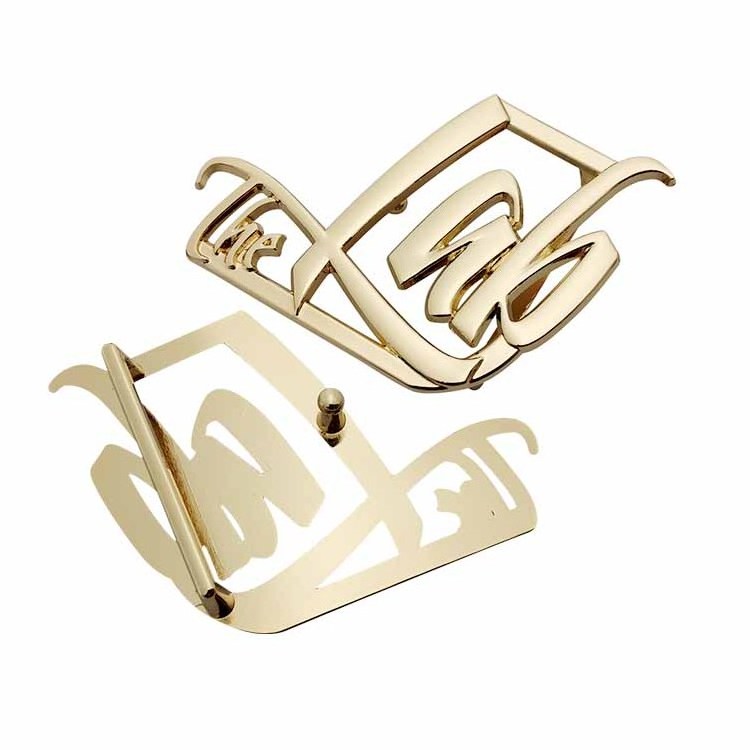 Wholesale Zinc alloy Custom Gold Plating 3D Brand Logo Cut Clothing Bags Metal Pin Belt Buckle For Men