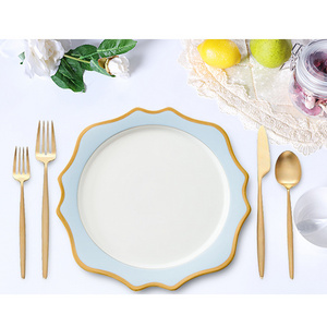 Hot Sale wedding pink and Gold Rim Sun Flower Porcelain decorative ceramic Dinner Plate Sets