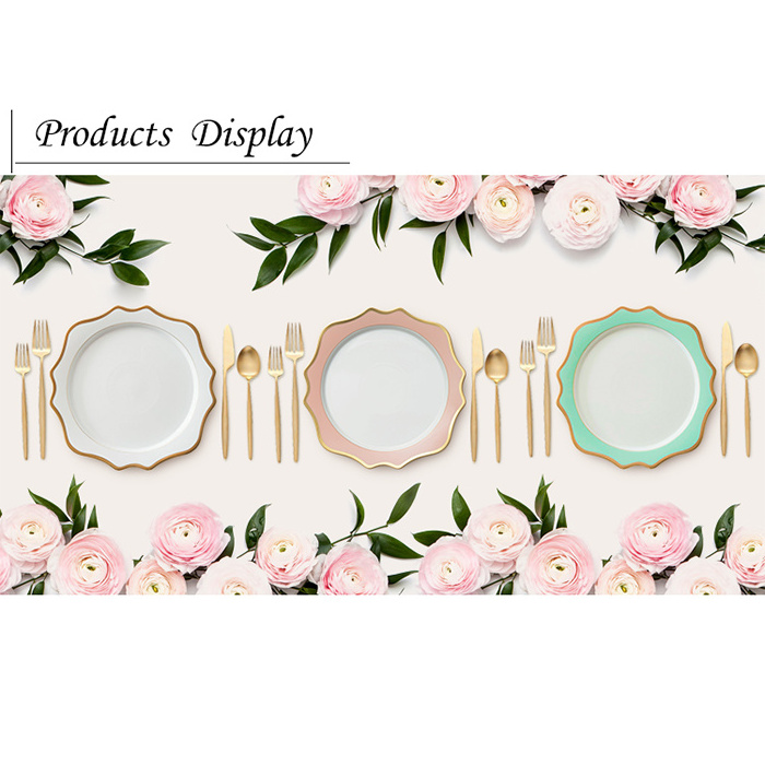 Hot Sale wedding pink and Gold Rim Sun Flower Porcelain decorative ceramic Dinner Plate Sets