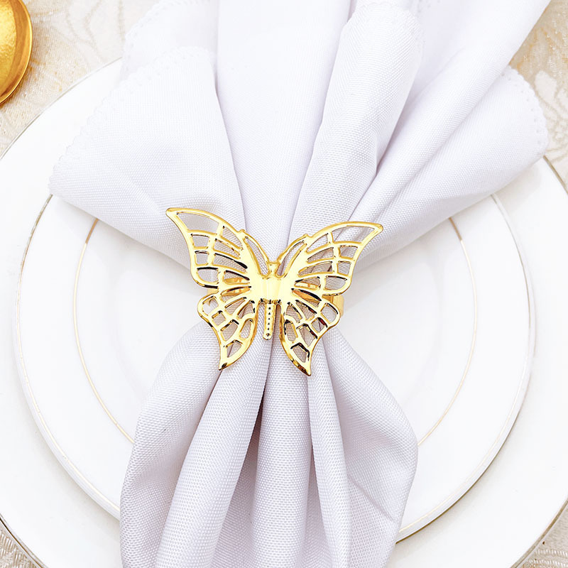 Factory wholesale metal napkin ring golden butterfly napkin buckle for hotel table decoration