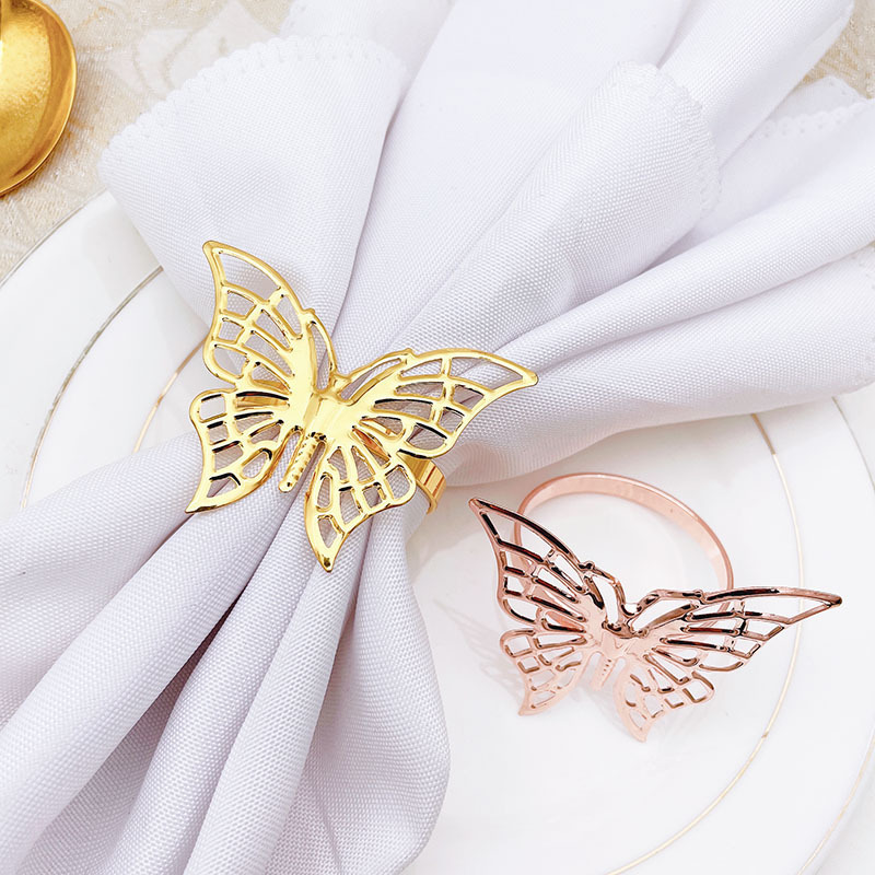 Factory wholesale metal napkin ring golden butterfly napkin buckle for hotel table decoration