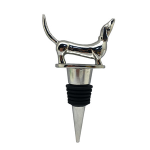 Bar supplies customized zinc alloy metal plated dog shape bottle stopper decorative wine stopper