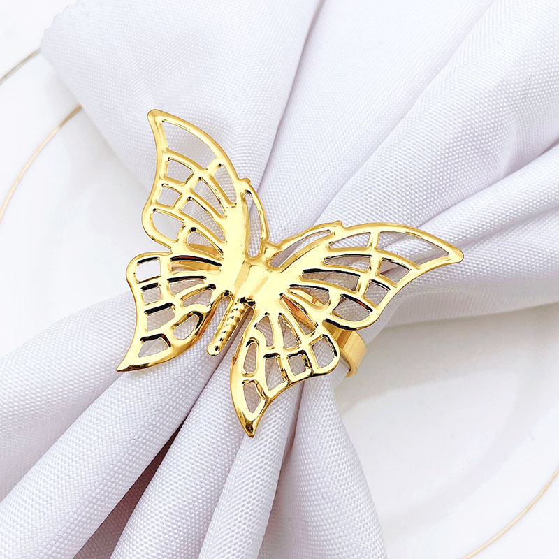 Factory wholesale metal napkin ring golden butterfly napkin buckle for hotel table decoration