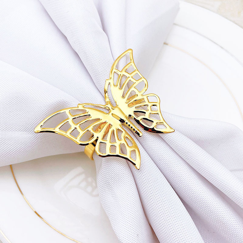 Factory wholesale metal napkin ring golden butterfly napkin buckle for hotel table decoration