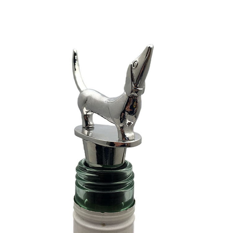 Bar supplies customized zinc alloy metal plated dog shape bottle stopper decorative wine stopper