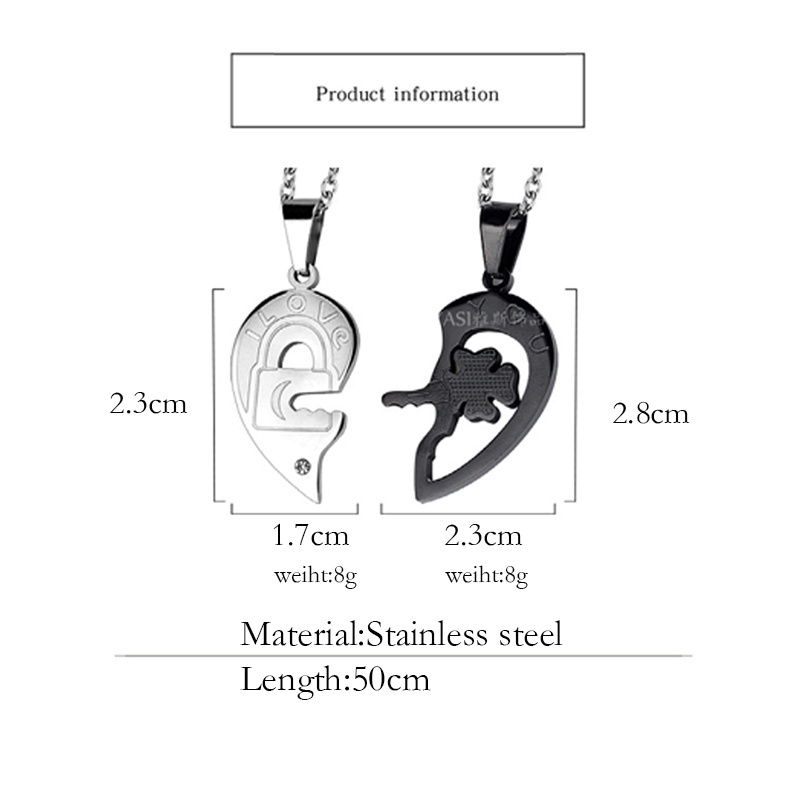 SSeeSY custom Hot Selling Fashion jewelry Half Heart pendant Locket And Key Stainless Steel couple Necklace valentines day gift