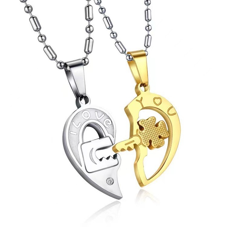 SSeeSY custom Hot Selling Fashion jewelry Half Heart pendant Locket And Key Stainless Steel couple Necklace valentines day gift