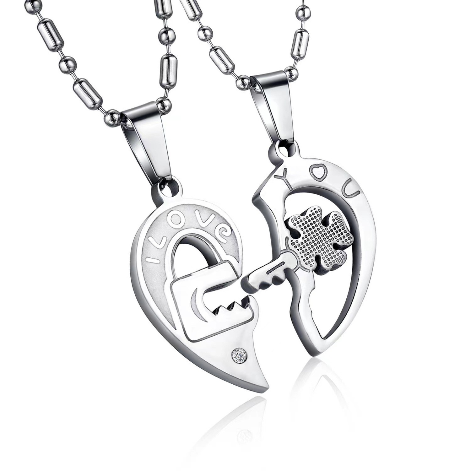 SSeeSY custom Hot Selling Fashion jewelry Half Heart pendant Locket And Key Stainless Steel couple Necklace valentines day gift