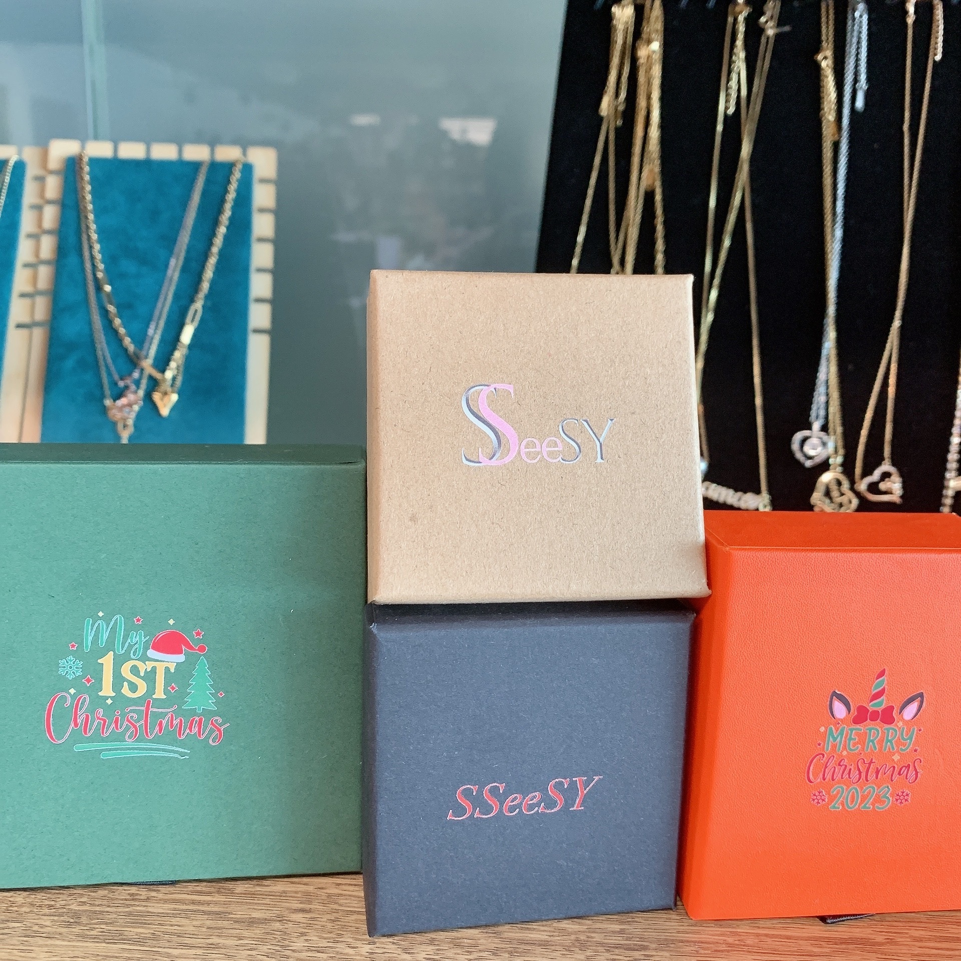 SSeeSY LOW MOQ Custom print Logo Earring Bracelet Necklace Ring cases Gift kraft Paper cardboard Jewelry Packaging Box