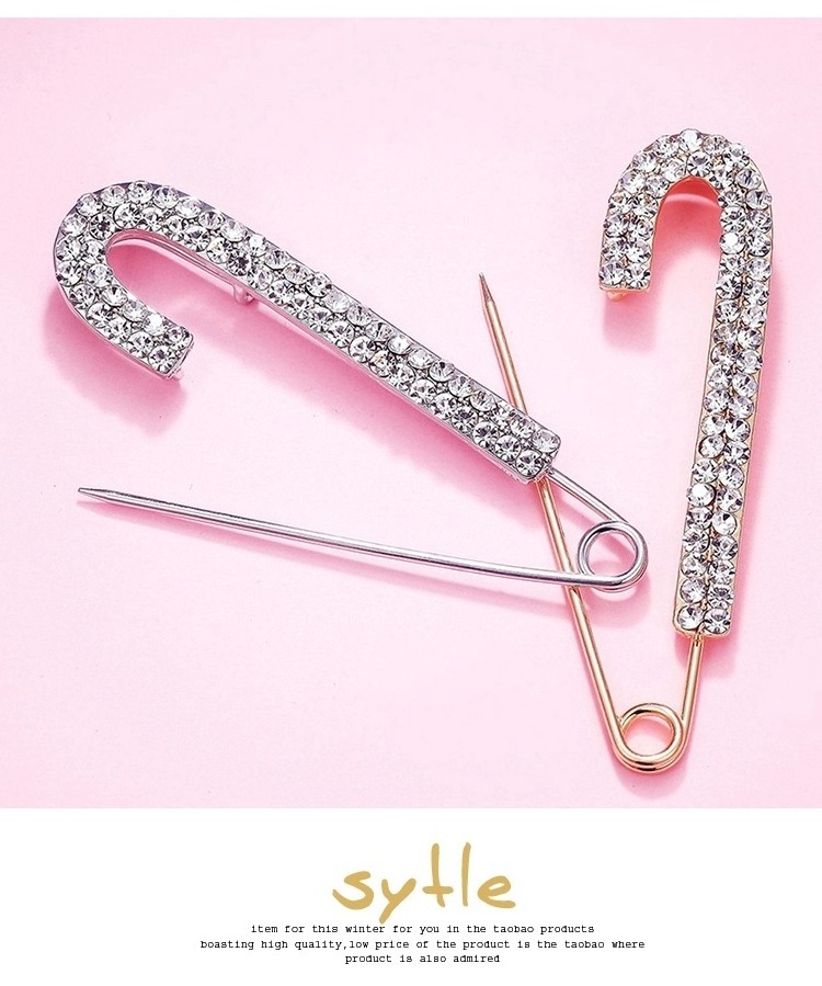 fashion jewellery jewelry luxury rhinestone custom brooches large safety pin for women premium