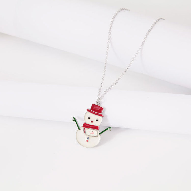 SSeeSY Wholesale custom design Christmas series jewelry cute creative colorful pendant Snowman charm Necklace gift for children